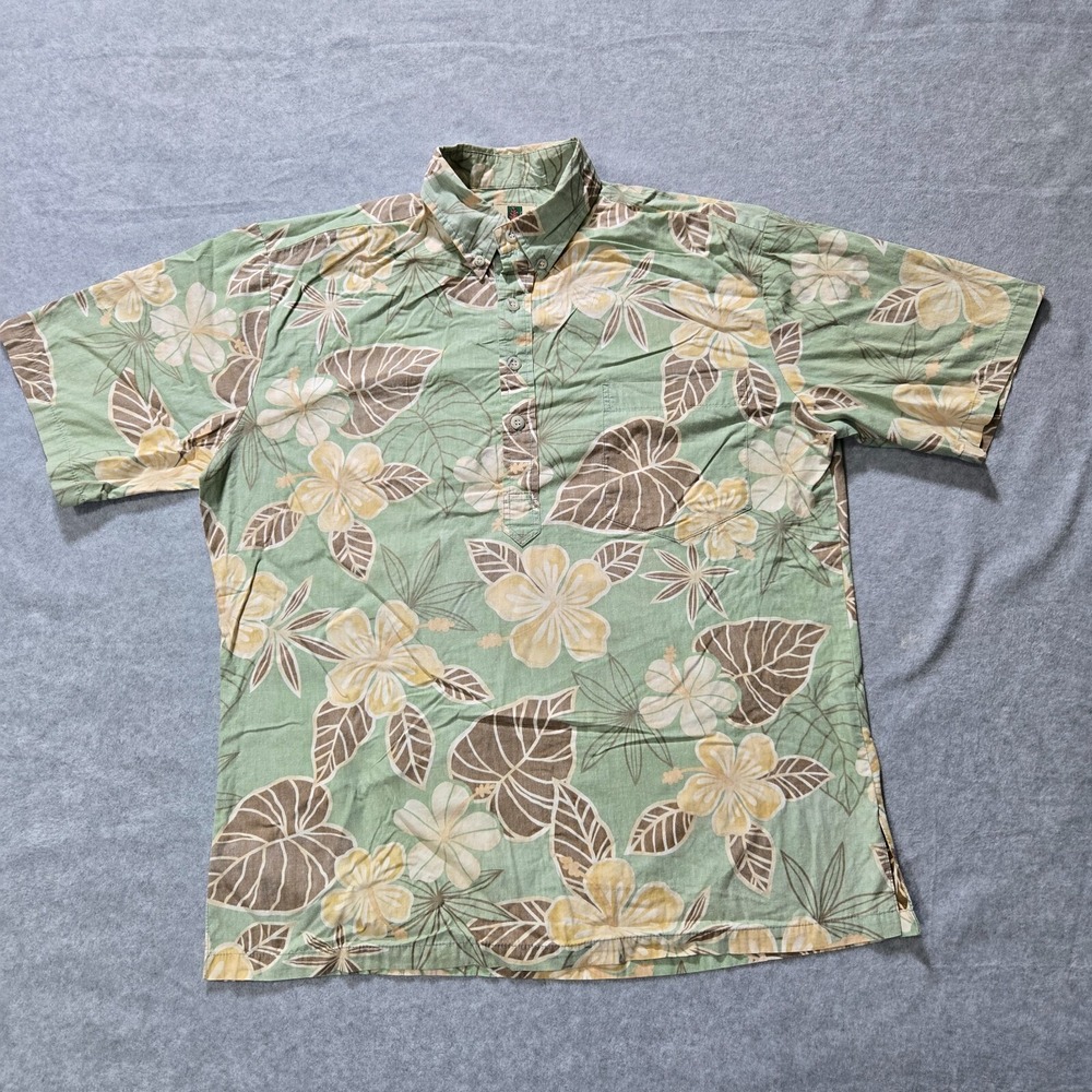 Vintage Tori Richard Honolulu Hawaiian Shirt Mens Size Small Green Floral Pocket